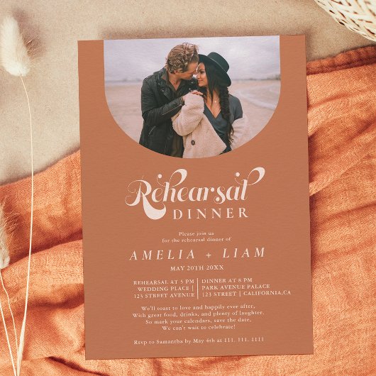 Invitation Retro script photo dîner de répétition en terre cu