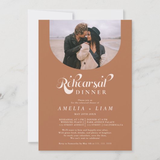Invitation Retro script photo dîner de répétition en terre cu (Devant)