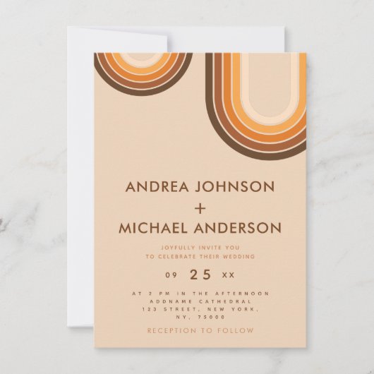 Invitation Rétro Seventies Rainbow Beige Crème les années 70 (Devant)