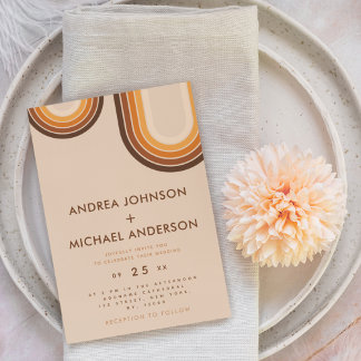 Invitation Rétro Seventies Rainbow Beige Crème les années 70 