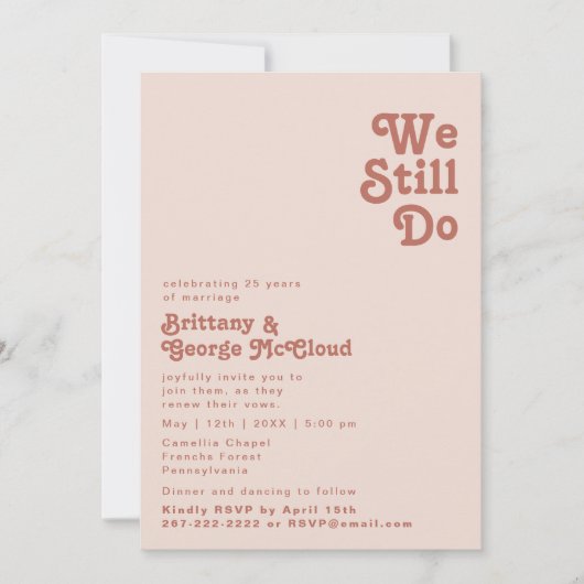 Invitation Rétro simple | Blush Pink Nous Continuons À Vow Re (Devant)