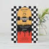 Invitation Retro Skateboard À damiers Skateboarder Anniversai (Debout devant)