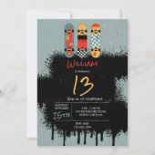 Invitation Retro Skateboard Blue Cool Spray Peinture Annivers (Devant)