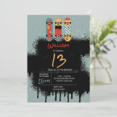 Invitation Retro Skateboard Blue Cool Spray Peinture Annivers (Debout devant)