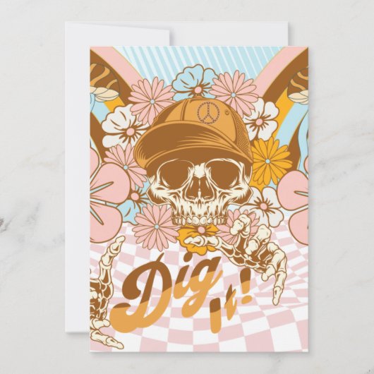 Invitation Retro Skeleton Botanical Florals Ado Anniversaire (Devant)