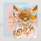 Invitation Retro Skeleton Botanical Florals Ado Anniversaire (Devant / Derrière)