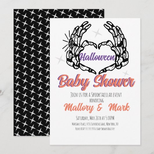 Invitation Retro Skeleton Halloween Baby shower (Devant / Derrière)