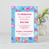 Invitation Retro Sky Blue Aquarelle Coeurs mignon Anniversair (Debout devant)