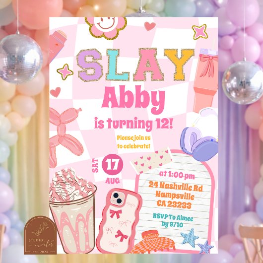 Invitation Retro Slay Aesthetic Tween Patch Party Birthday