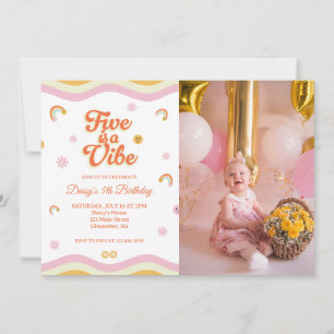 Invitation Retro Smiles Five est une Vibe 5e Anniversaire Pho