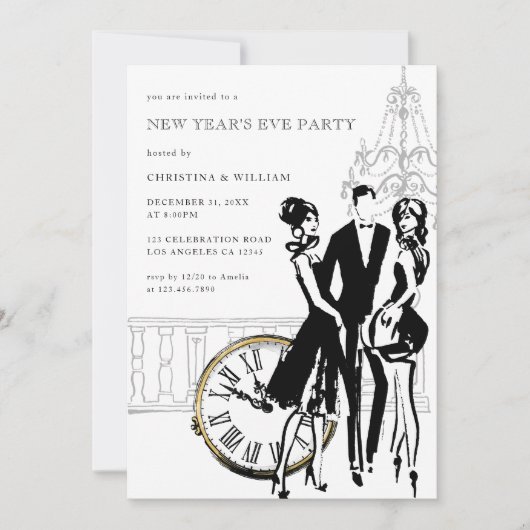 Invitation Retro Soirée du Nouvel An (Devant)