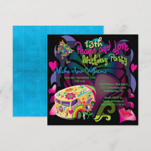 Invitation Retro Soixties Paix et Amour 13e fête d'anniversai