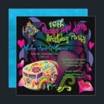 Invitation Retro Soixties Paix et Amour 16e fête d'anniversai<br><div class="desc">Célébrez ses douces 16 ans avec une fête d'anniversaire de style hippie rétro Peace and Love.</div>