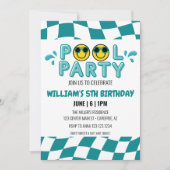 INVITATION RETRO SOURIRE FACE PISCINE FÊTE ANNIVERSAIRE (Devant)