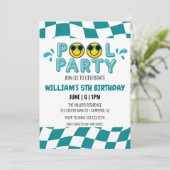 INVITATION RETRO SOURIRE FACE PISCINE FÊTE ANNIVERSAIRE (Debout devant)