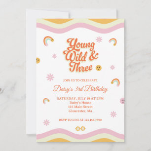 Invitation Retro sourit Young Wild et trois Anniversaire