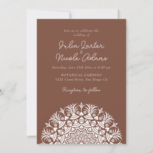 Invitation Retro Spanish Abstract Floral Mandala Wedding (Devant)