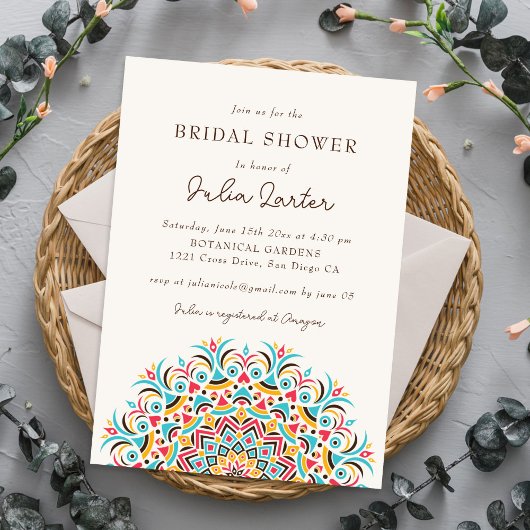 Invitation Retro Spanish Abstract Mandala Bridal Shower