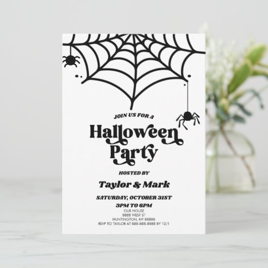 Invitation Retro Spiderweb Soirée d'Halloween (Debout devant)