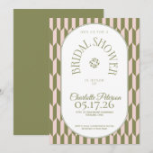 Invitation Retro stripe olive pink typography Bridal Shower (Devant / Derrière)