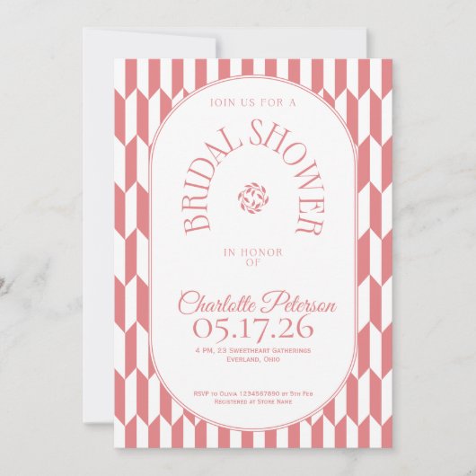 Invitation Retro stripe soft pink typography Bridal Shower (Devant)