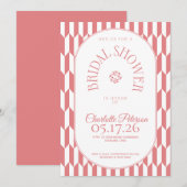 Invitation Retro stripe soft pink typography Bridal Shower (Devant / Derrière)