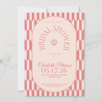 Invitation Retro stripe soft pink typography Bridal Shower
