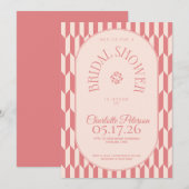 Invitation Retro stripe soft pink typography Bridal Shower (Devant / Derrière)