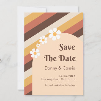 Invitation Retro Stripes & Daisy Floral 60s les années 70 Hip