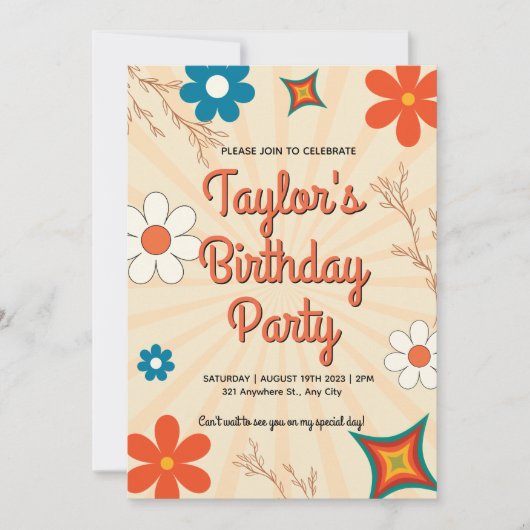 Invitation Retro Stripes Pique-nique Anniversaire (Devant)