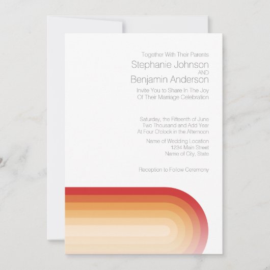 Invitation Retro Stripes - Terra Cotta Sunset Mariage moderne (Devant)