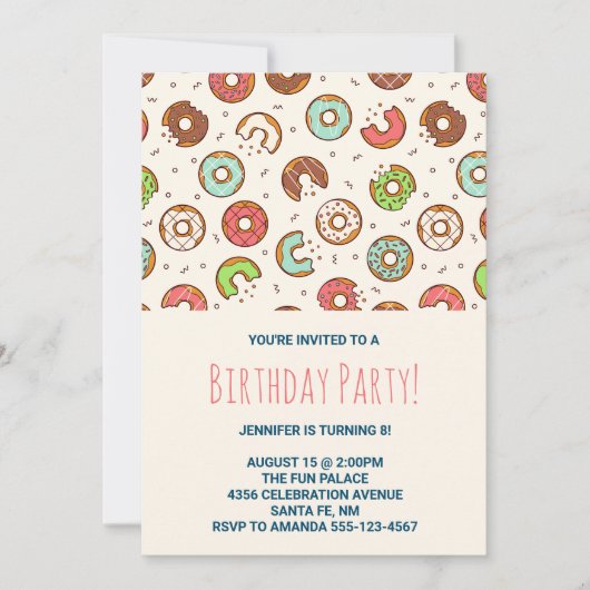 Invitation Retro Style mignonne Donut Motif fête d'anniversai (Devant)