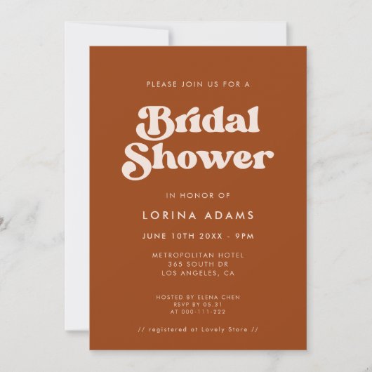 Invitation Retro stylish Burnt Orange Photo nuptiale douche (Devant)