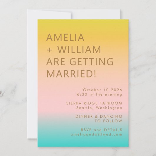 Invitation Retro Summer Pastels Gradient Unique Mariage (Devant)