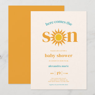 Invitation Retro Sun Voici le Baby shower du fils