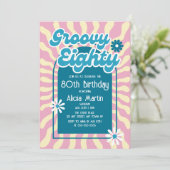 Invitation Retro Sun Wave Daisy Bleu Super 80e anniversaire (Debout devant)