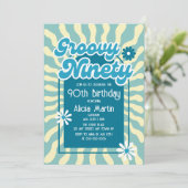 Invitation Retro Sun Wave Daisy Bleu Super 90e anniversaire (Debout devant)