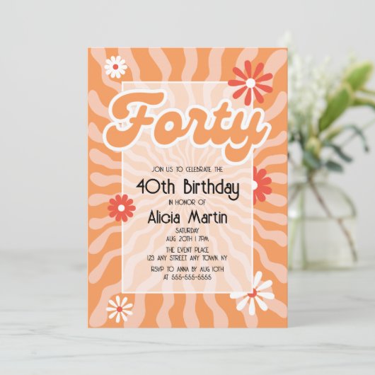 Invitation Retro Sun Wave Daisy Quarante 40e anniversaire (Debout devant)