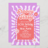 Invitation Retro Sun Wave Daisy Rouge Super 60e anniversaire (Devant / Derrière)