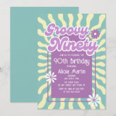 Invitation Retro Sun Wave Daisy Super 90e anniversaire (Devant / Derrière)