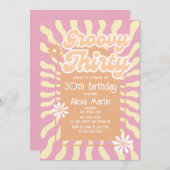 Invitation Retro Sun Wave Daisy Super Brown 30e anniversaire (Devant / Derrière)