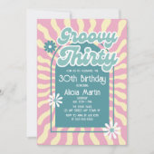 Invitation Retro Sun Wave Daisy Super Green 30e anniversaire (Devant)