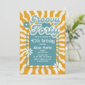 Invitation Retro Sun Wave Daisy Super Green 40e anniversaire (Debout devant)