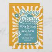 Invitation Retro Sun Wave Daisy Super Green 40e anniversaire (Devant / Derrière)