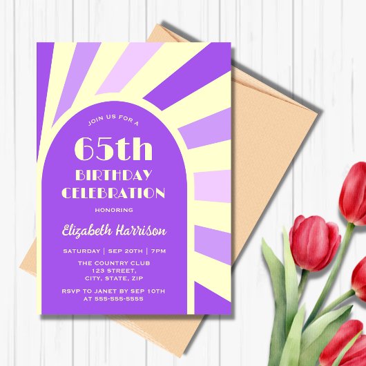 Invitation Retro Sunburst Arch Typographie Anniversaire Jaune