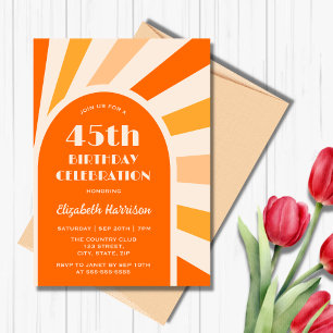 Invitation Retro Sunburst Arch Typographie Anniversaire Pêche