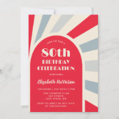 Invitation Retro Sunburst Arch Typographie Anniversaire Rouge (Devant)