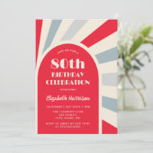 Invitation Retro Sunburst Arch Typographie Anniversaire Rouge (Debout devant)