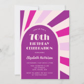 Invitation Retro Sunburst Arch Typographie Anniversaire viole (Devant)