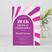 Invitation Retro Sunburst Arch Typographie Anniversaire viole (Debout devant)